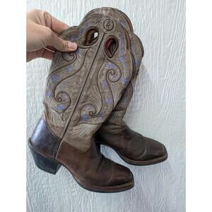 Tony Lama Boots Brown Leather Embroidered Western Cowgirl RR2016L Size 6.5B
